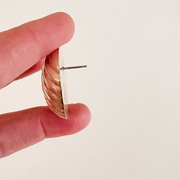 Oval Textured Sterling Silver Stud Earrings, Mexican Sterling Silver Studs - Picture 6 of 9